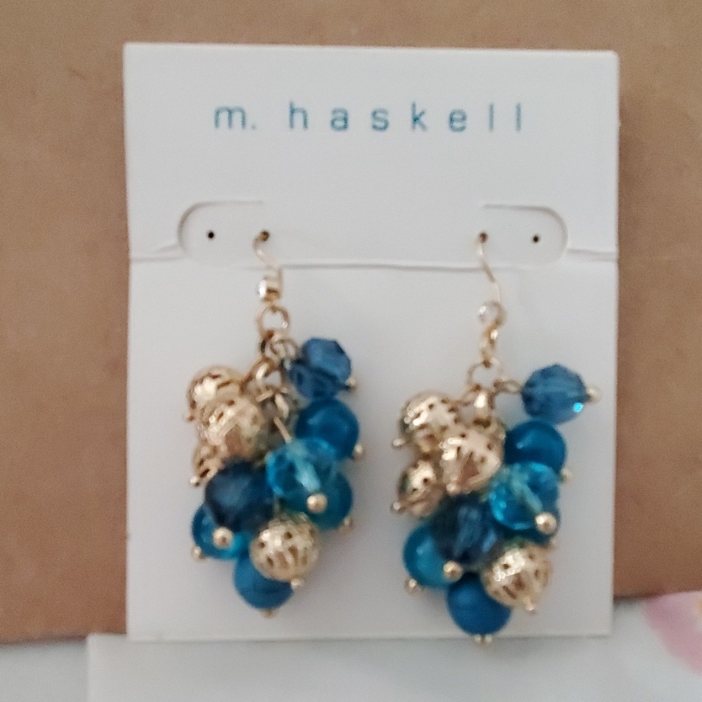 Gold and blue dangle earrings